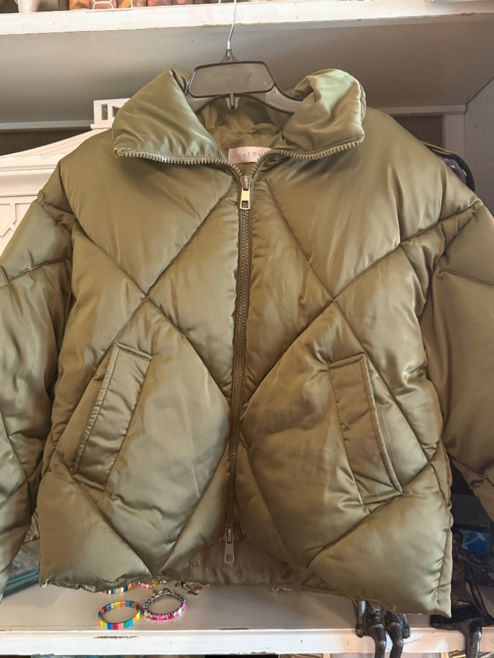 Esqualo sz 4 army green short puffer coat jacket - Picture 2 of 4